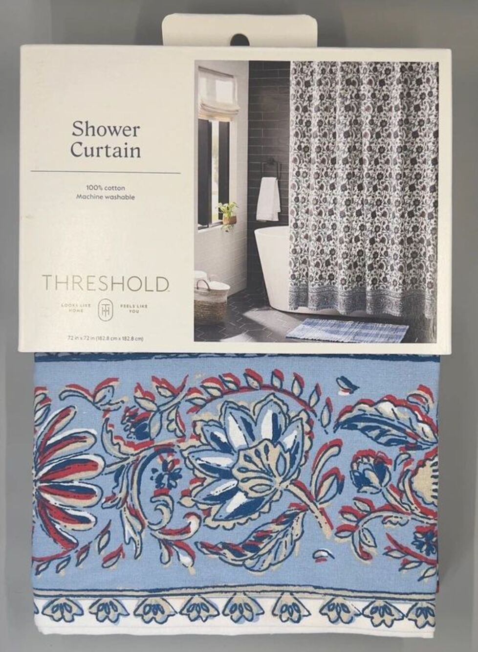 Threshold Blue Border Floral Standard 100% Cotton NEW